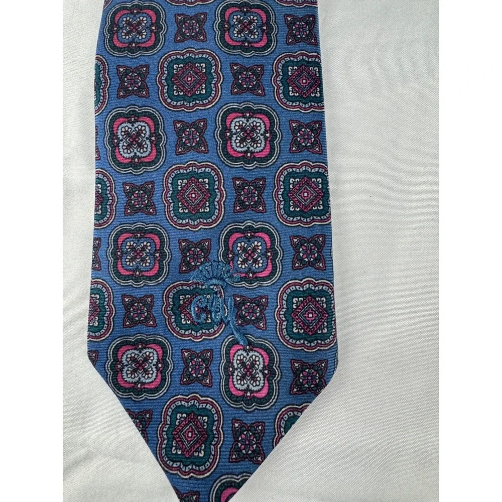 Countess Mara Silk Necktie Blue Geometric‎ Pattern Luxury Mens Formal